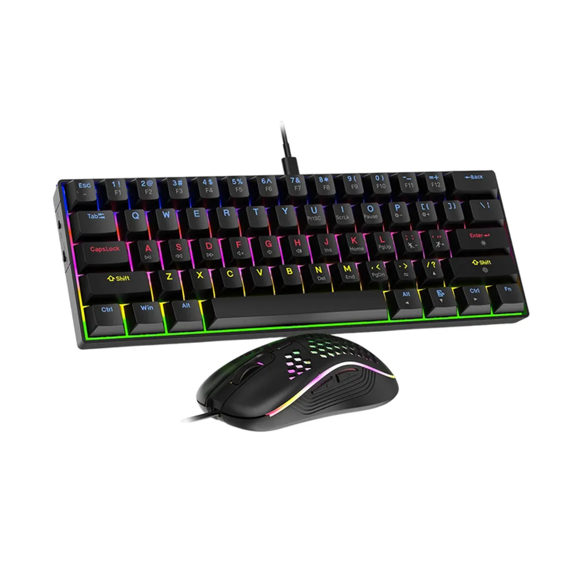 RMON TECH INFORMATICA Y TECNOLOGIA - MINI TECLADO MECANICO Y MOUSE NEGRO CON LUZ RGB RETROILUMINADO