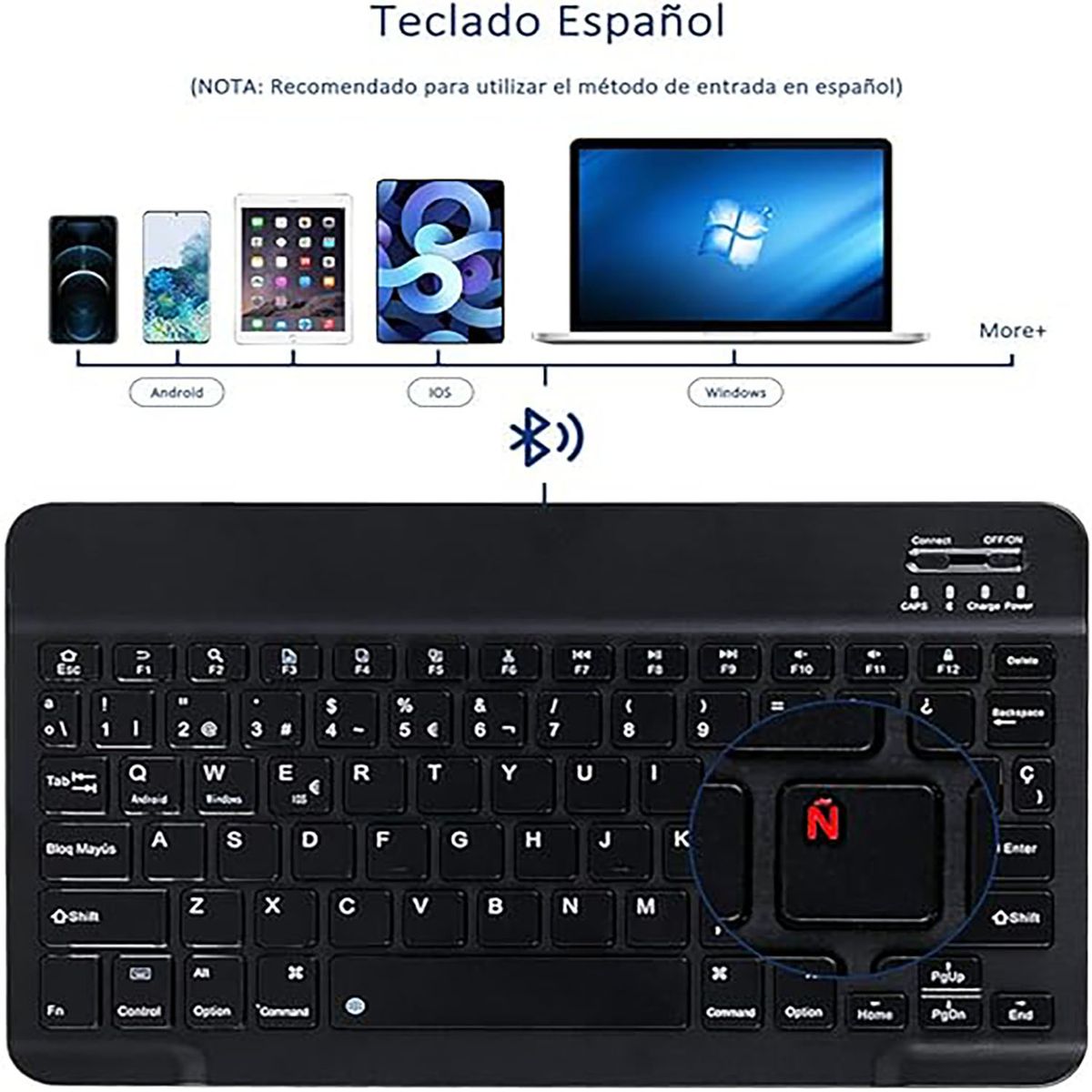 PUREPOWER - Funda con teclado de español para iPad 9 8 o 7 -negro