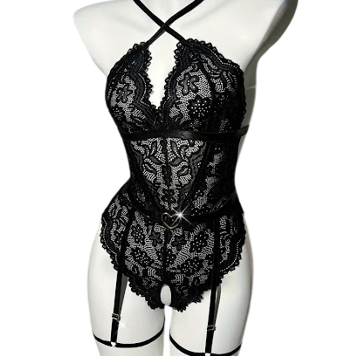 GENERICO - BODY LENCERIA SEXY DE ENCAJE PORTALIGAS