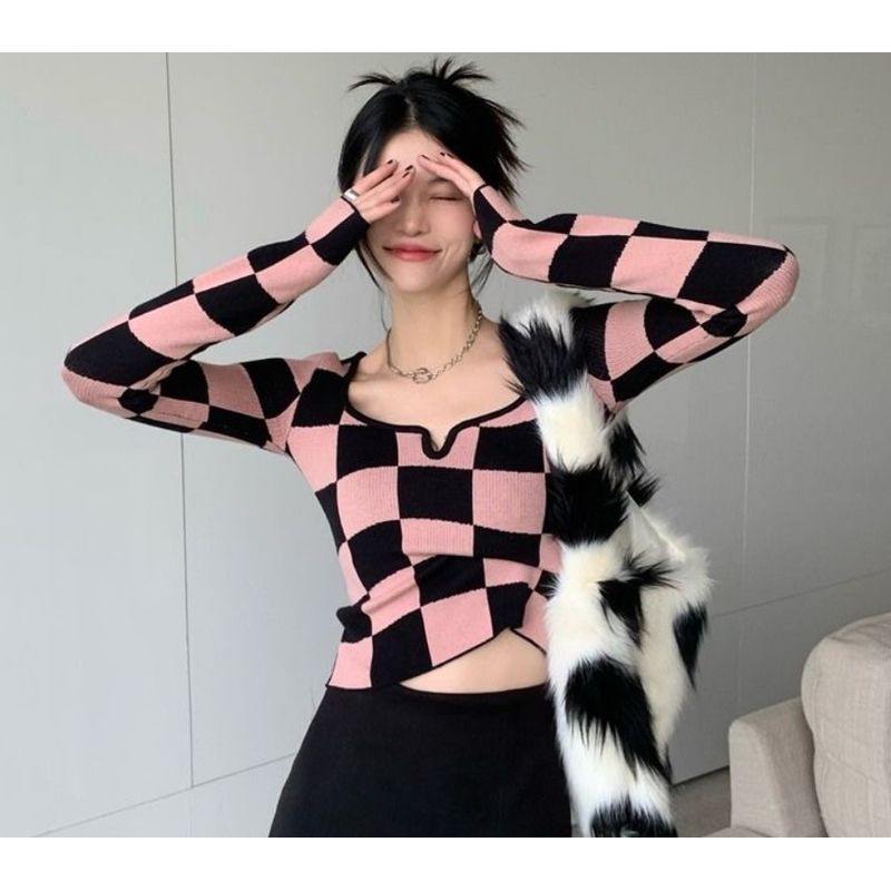 GENERICO - Polo Hilo Talla S Manga larga Rosado Negro