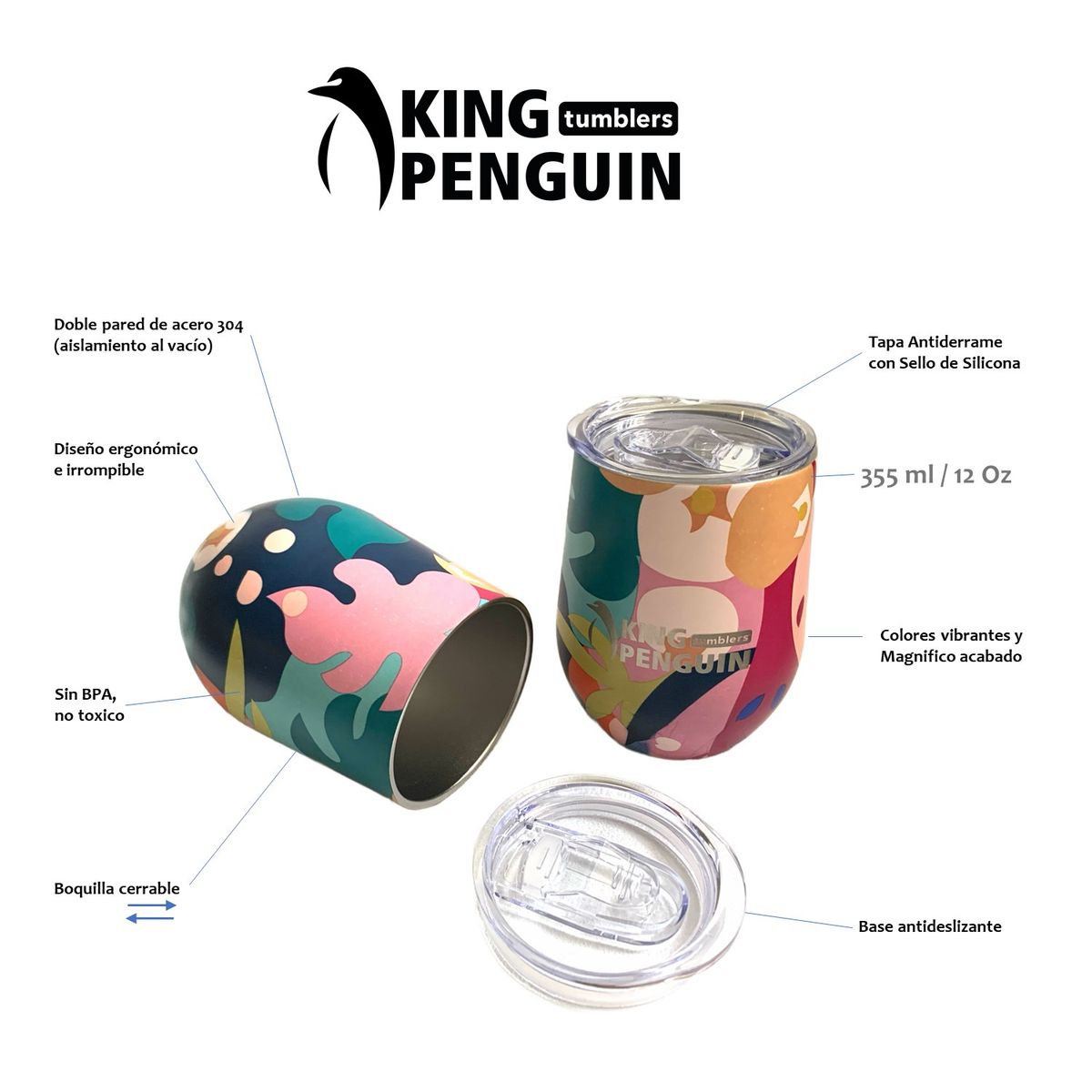 KING PENGUIN - Vaso Térmico Urban King Penguin Acero Inox. 355ml  Tapa Antiderrame
