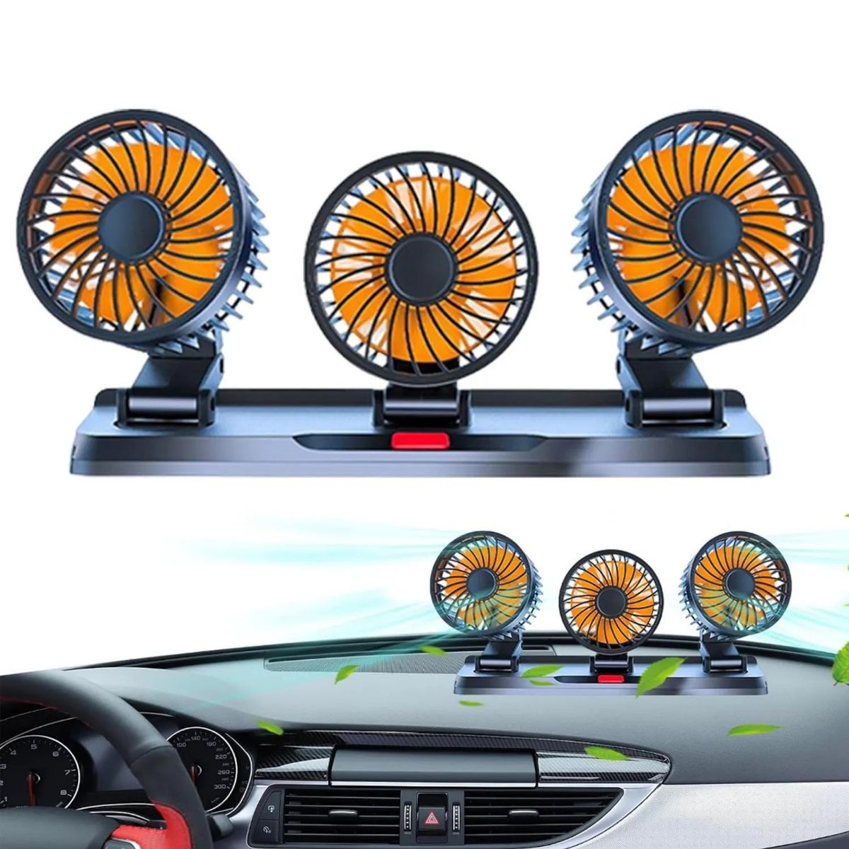 GENERICO - Ventilador Para Auto Triple Cabezal 360° 12V