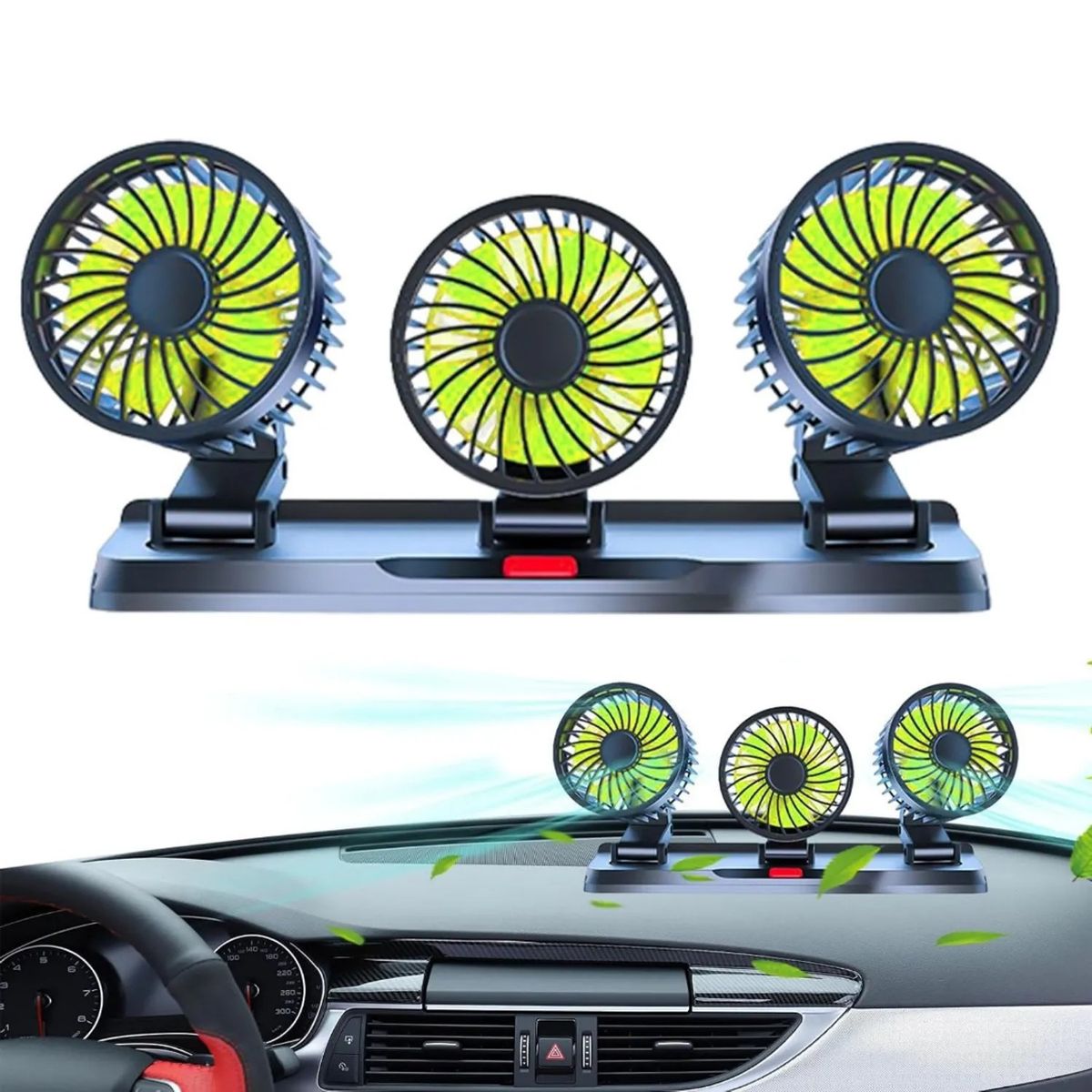 GENERICO - Ventilador Para Auto Triple Cabezal 360° 12V