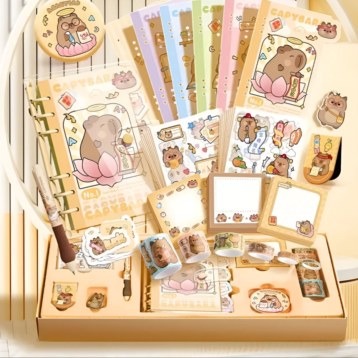 GENERICO - Set Capibara 81 Piezas Papelería Libreta Lapicero Stickers