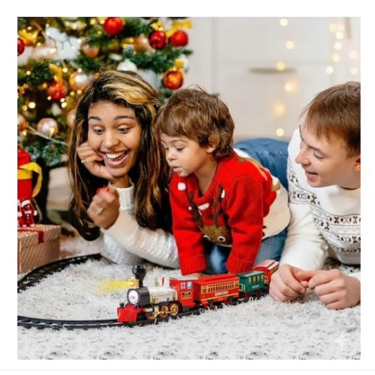 GENERICO - Tren Navideño para Base de Arbol con RIELES BOTA HUMO CON LUZ  GRANDE