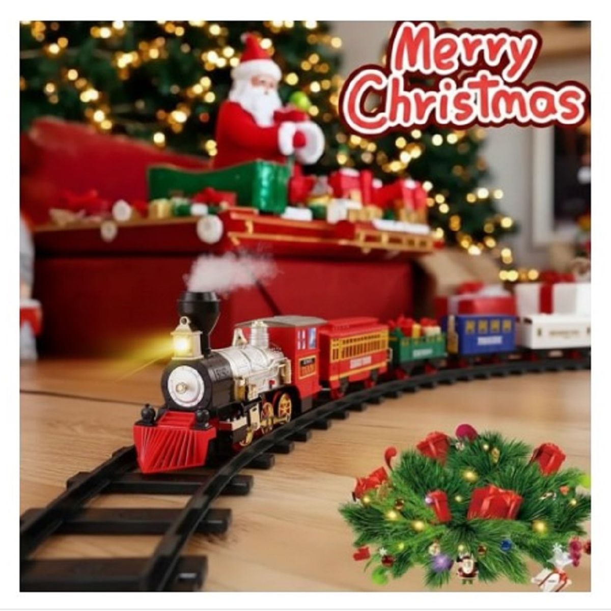 GENERICO - Tren Navideño para Base de Arbol con RIELES BOTA HUMO CON LUZ  GRANDE