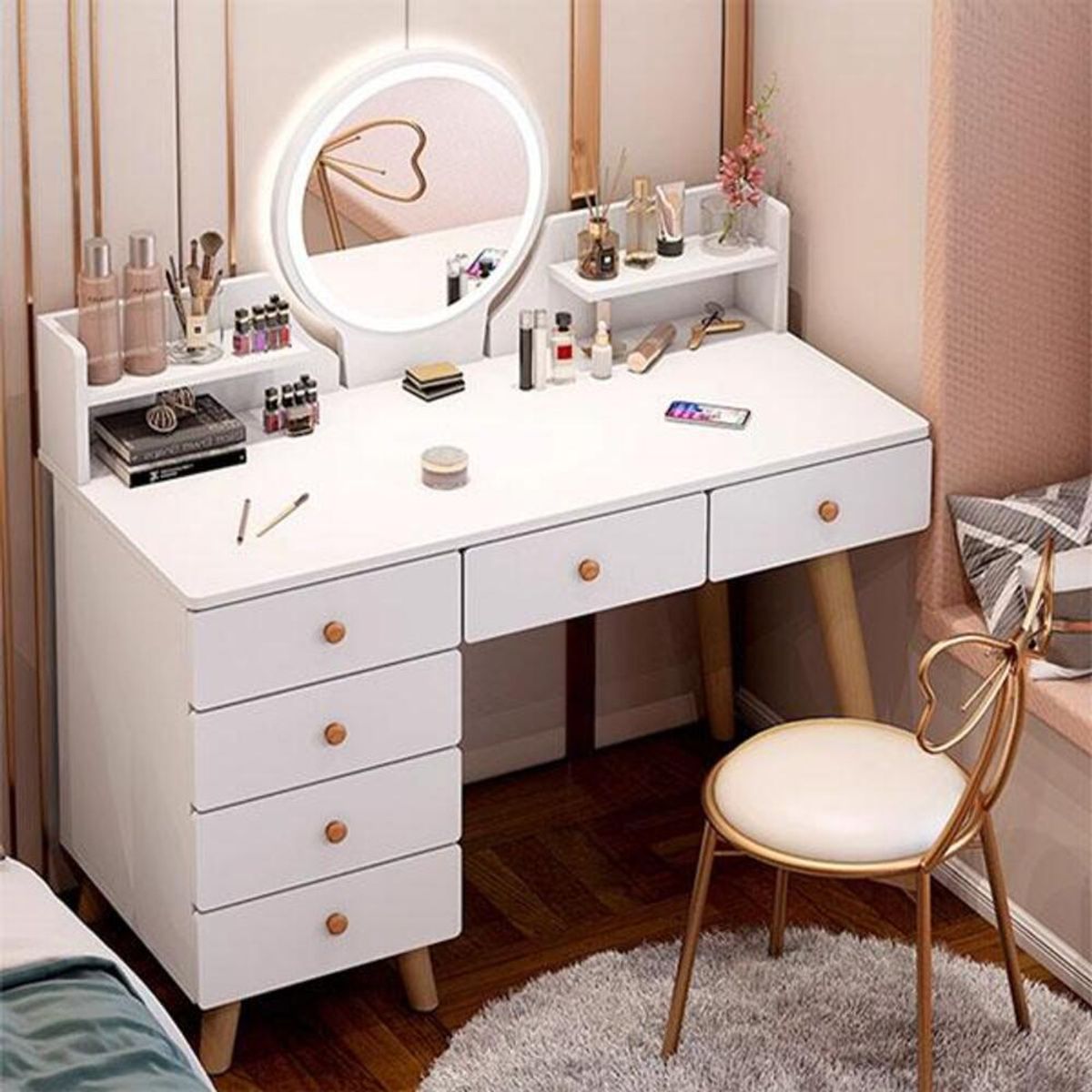 R&R MUEBLES - Tocador Vintage Raffa 6 Cajones Blanco R&R MUEBLES