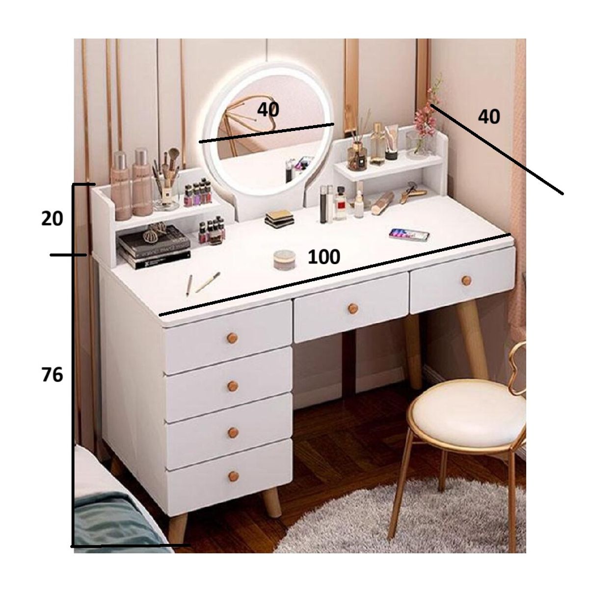 R&R MUEBLES - Tocador Vintage Raffa 6 Cajones Blanco R&R MUEBLES