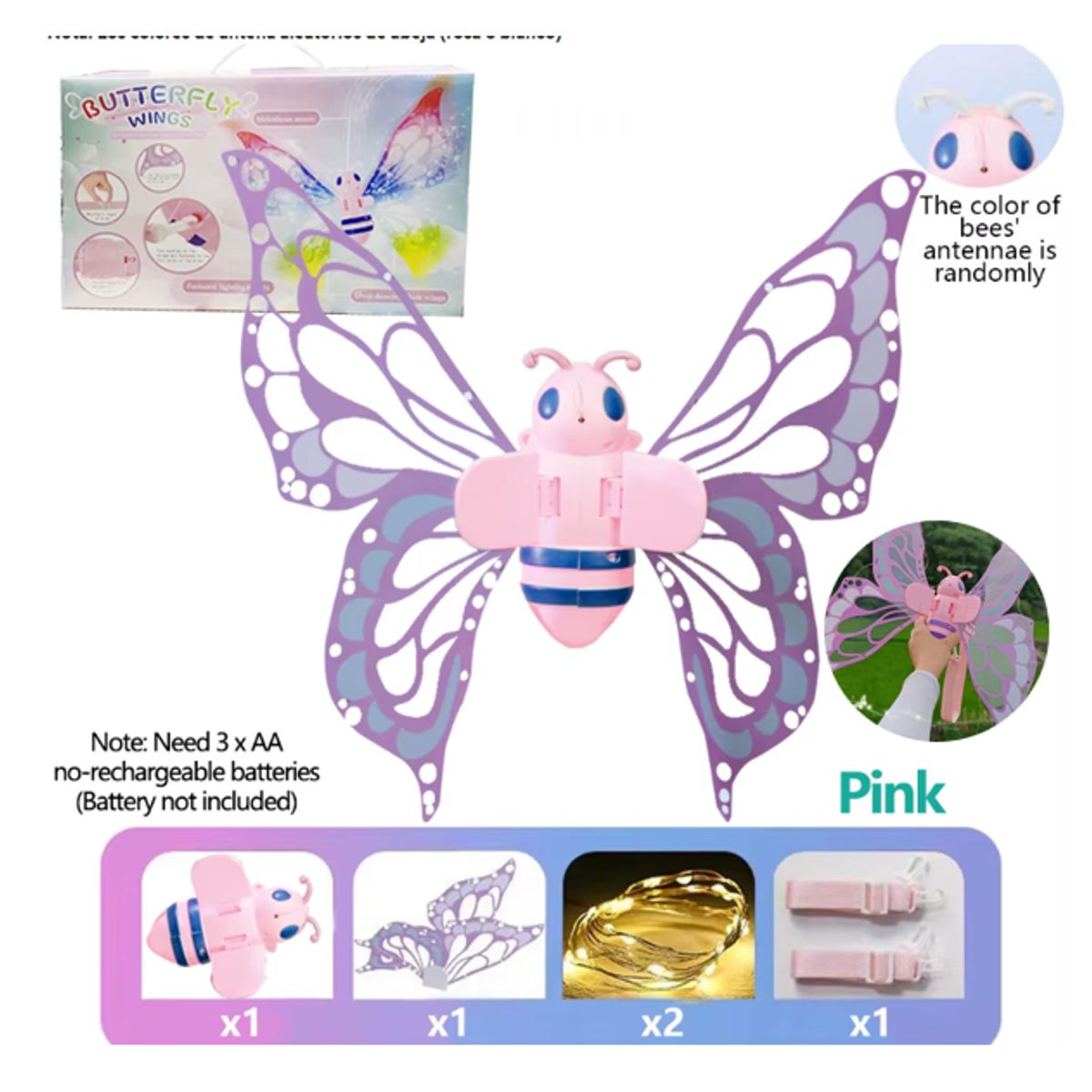 GENERICO - Disfraz de Mariposa Rosada con luces led musical