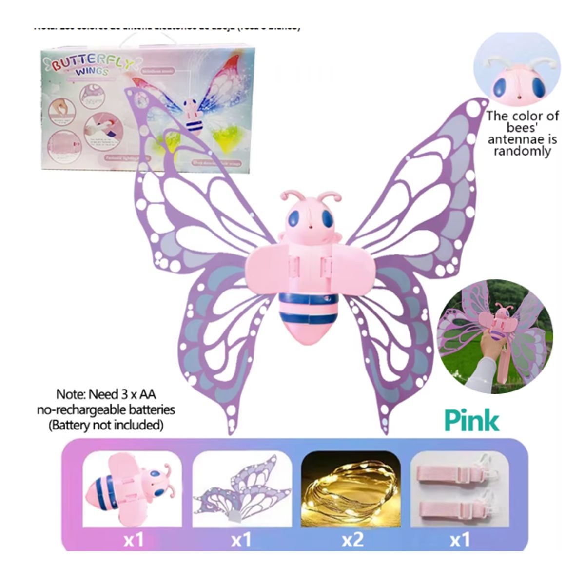 GENERICO - Disfraz de Mariposa Rosada con luces led musical