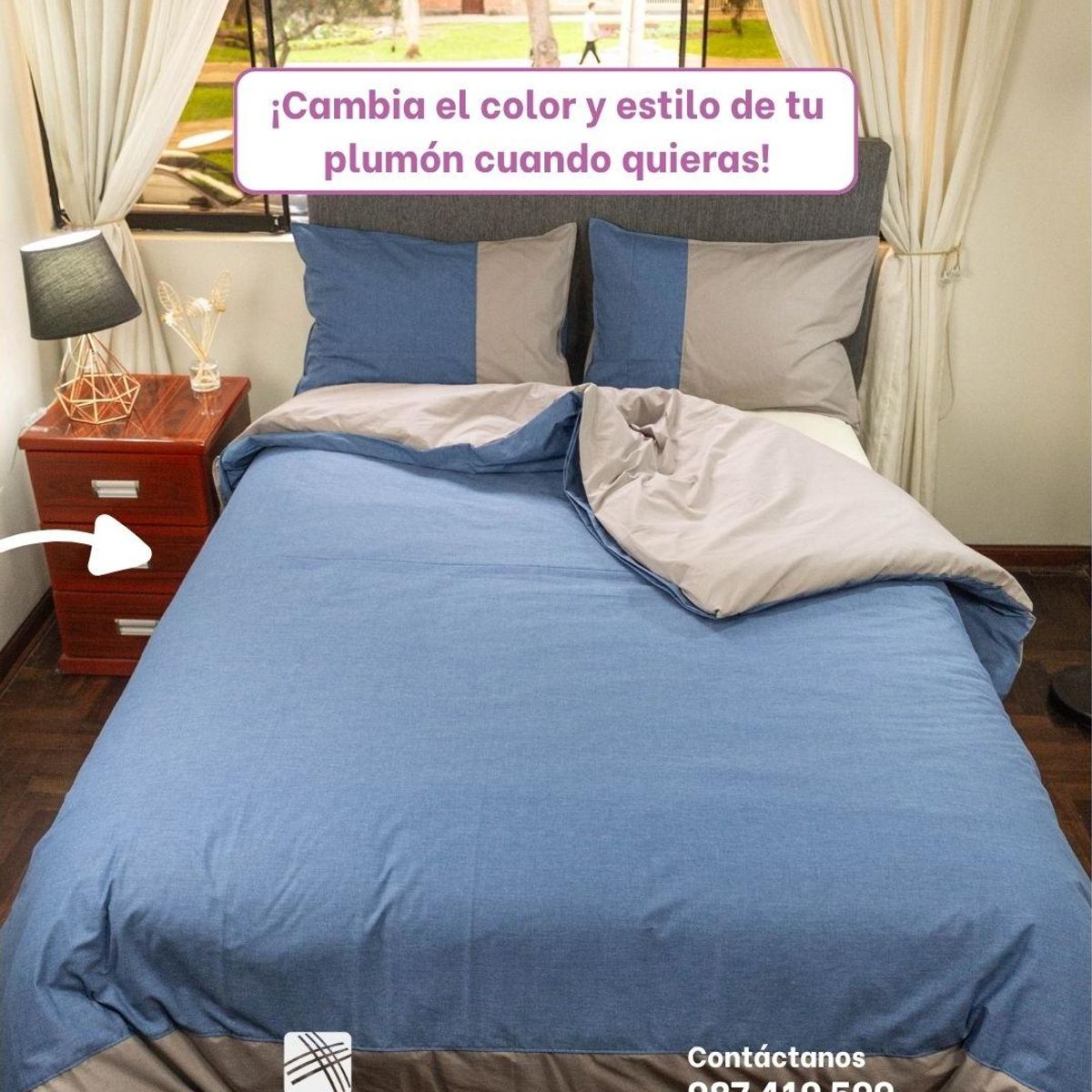 AMADEUS HOME - Juego de Plumón de cama Relleno Tacto Pluma con Funda Duvet Reversible