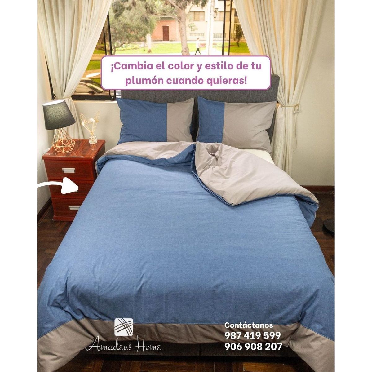 AMADEUS HOME - Juego de Plumón de cama Relleno Tacto Pluma con Funda Duvet Reversible