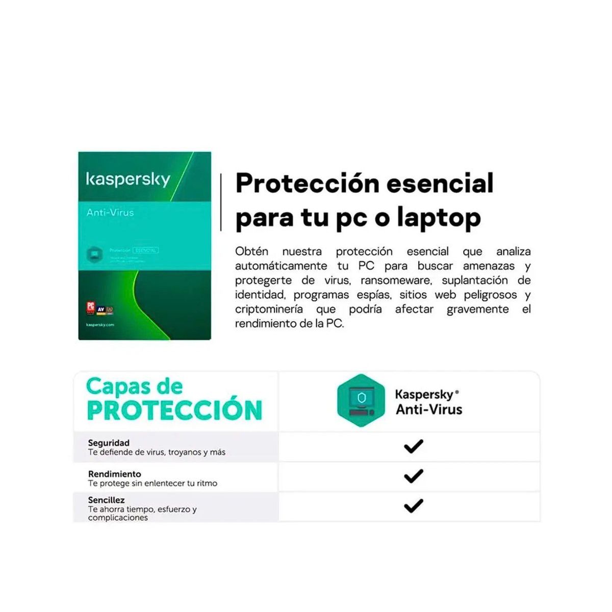 KASPERSKY - Antivirus kaspersky 1 pc 1 año