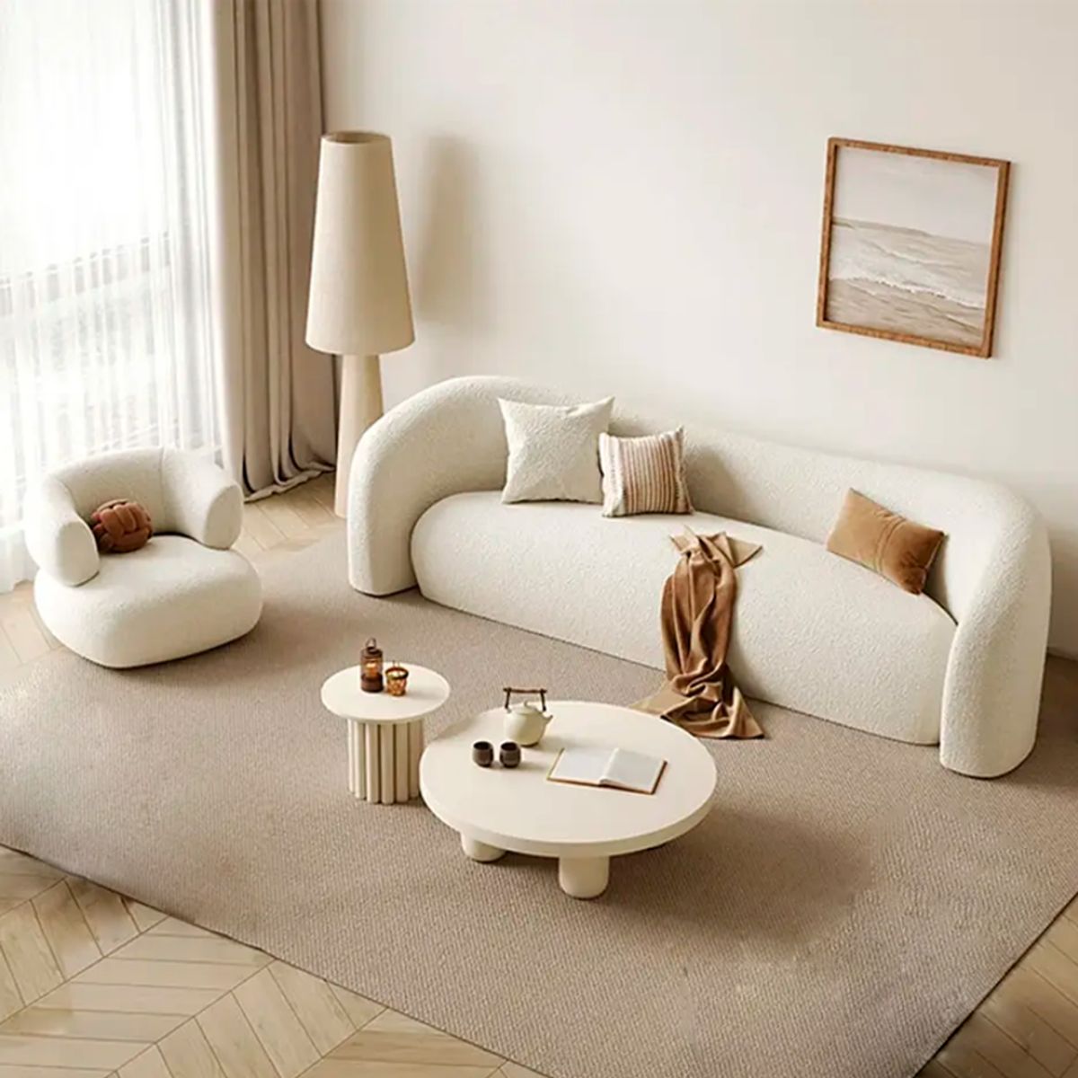 GENERICO - Sofá Curvo Logi + Butaca Formas Home – Tapiz Kira, 3 Cuerpos