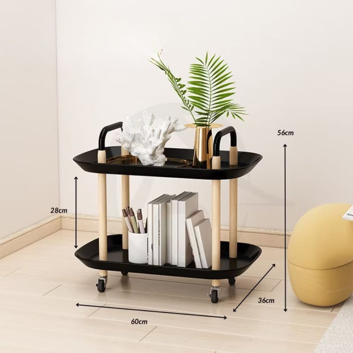 GENERICO - Carro Organizador Multiuso Negro de 2 Niveles