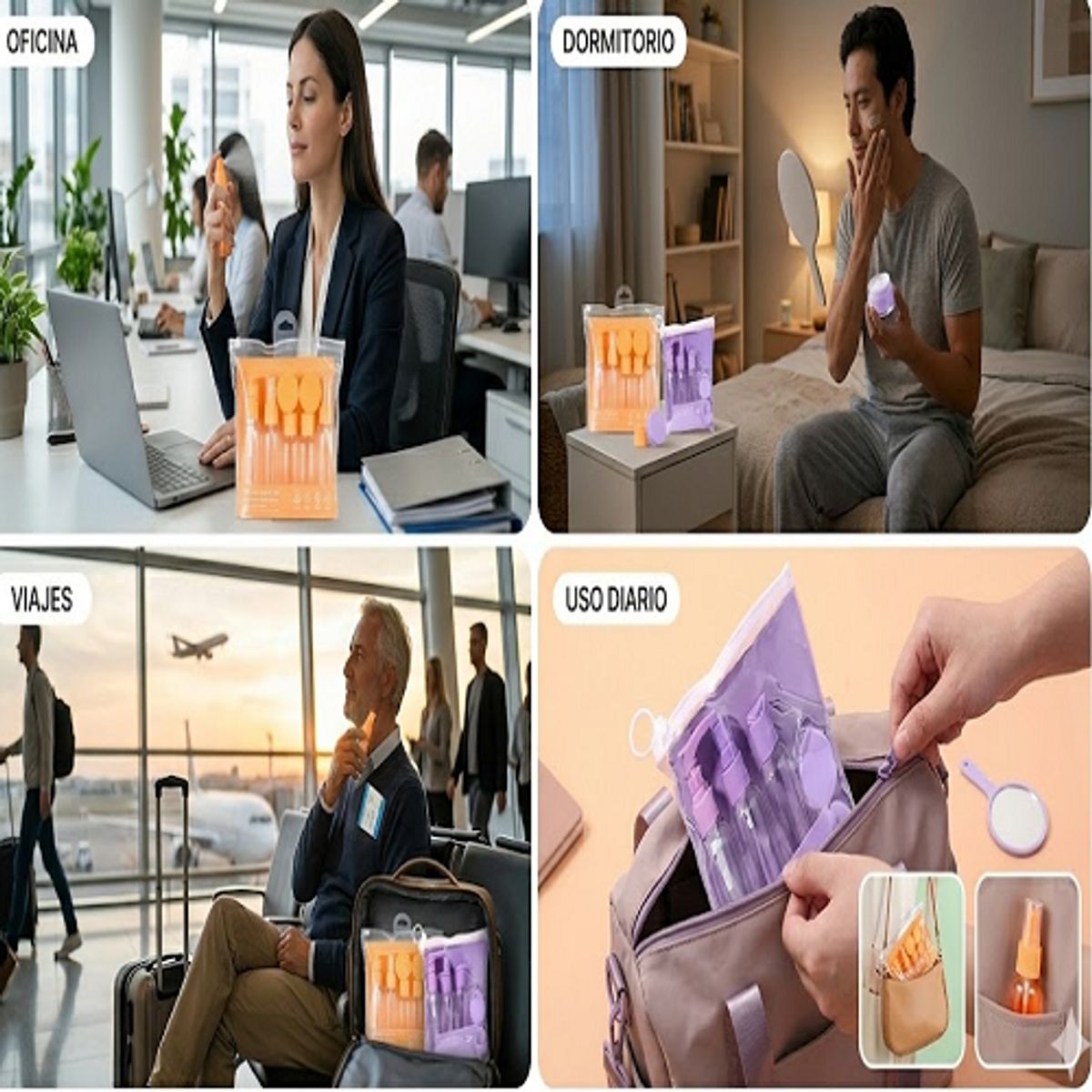 GENERICO - PACK Set de botellas para viaje  con neceser