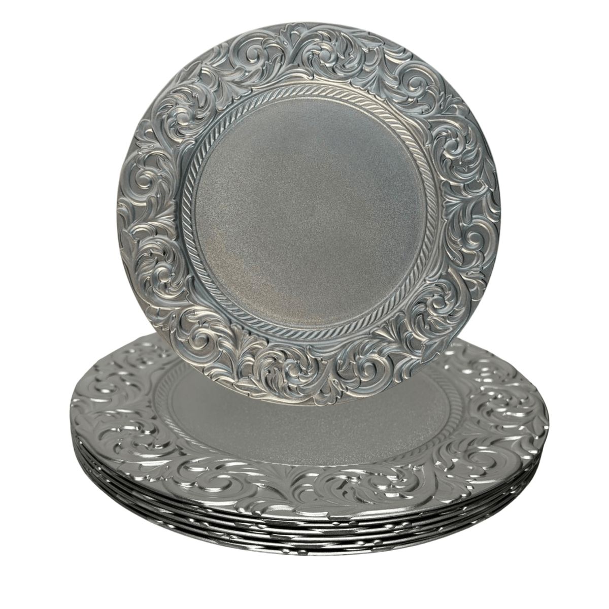 GENERICO - Plato Base Plateado con Relieve Texturizado x 6 unidades