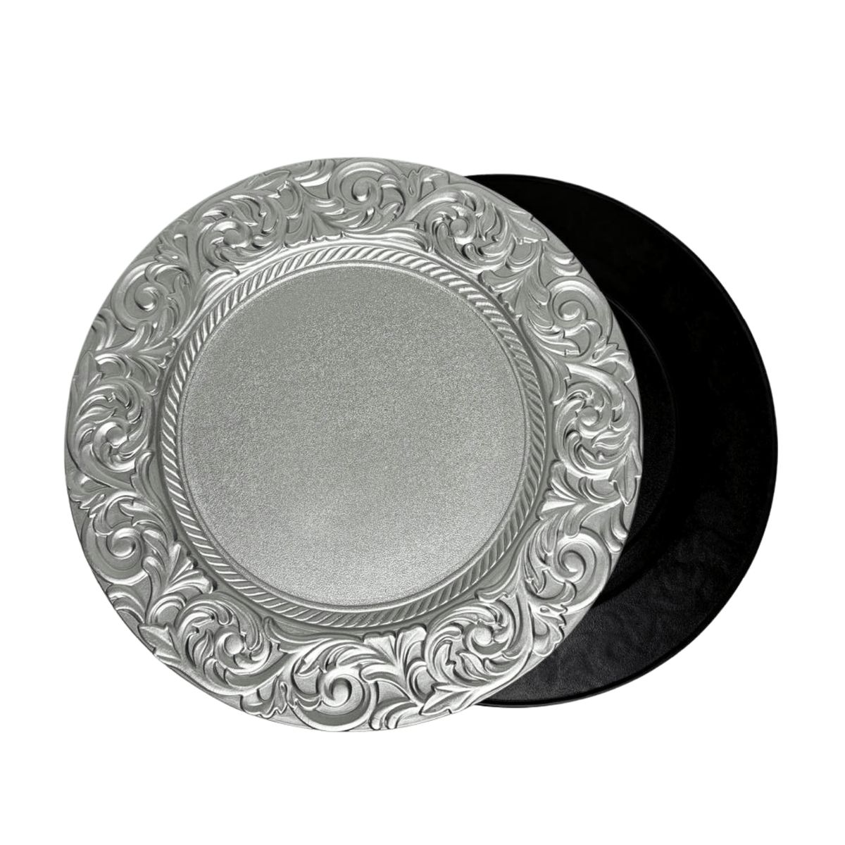 GENERICO - Plato Base Plateado con Relieve Texturizado x 6 unidades