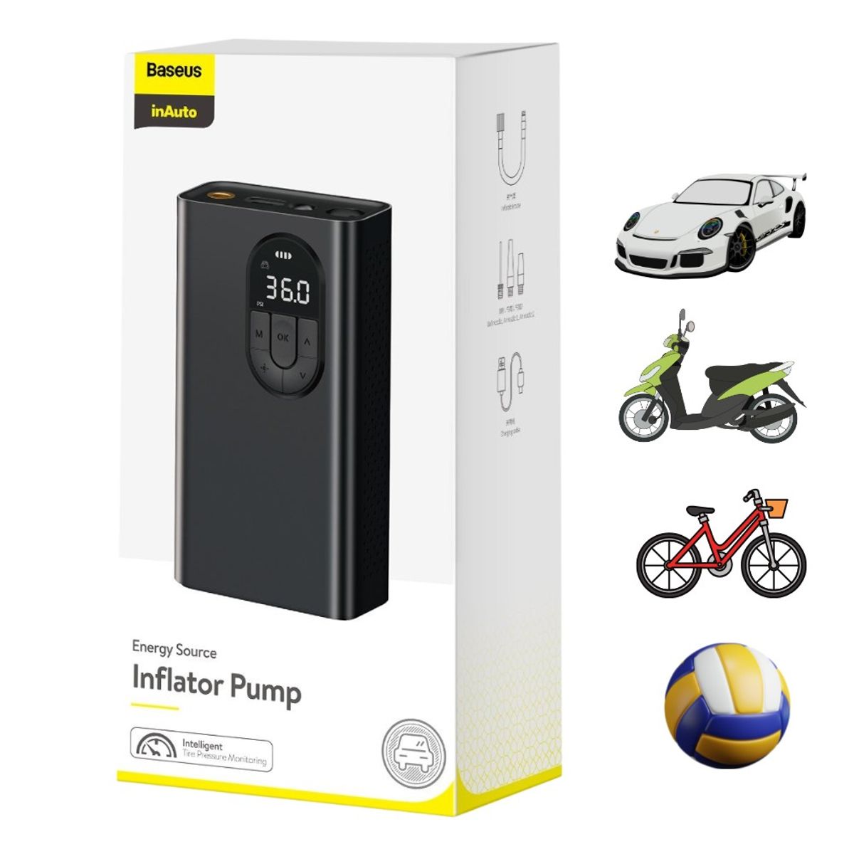 BASEUS - Baseus Compresor Inflador Digital Portátil de Llantas