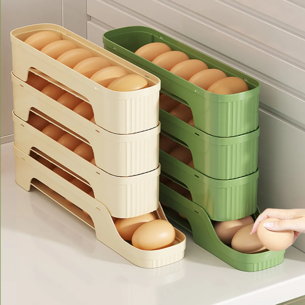 GENERICO - Organizador de Huevos 4 Niveles de Gran Capacidad Verde