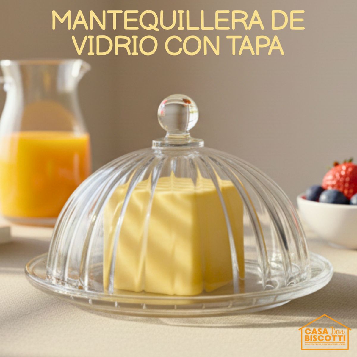 GENERICO - Porta Mantequilla Vidrio Grueso Labrado - Mantequillera de Vidrio con Tapa Diseño Vintage