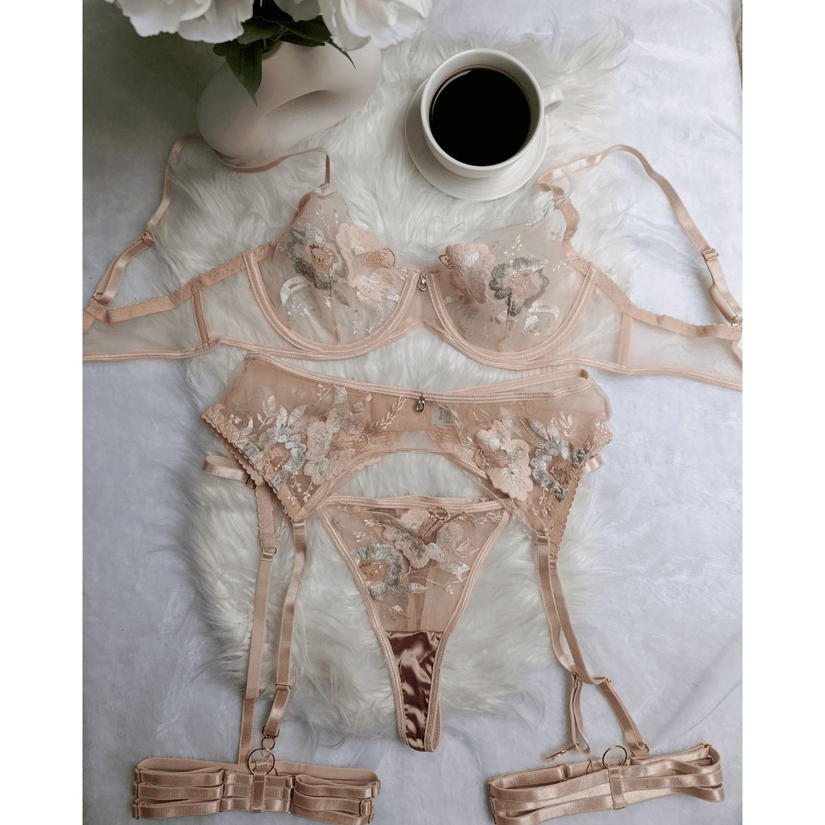 GENERICO - Set de Lencería champagne para mujer talla M - CLARA