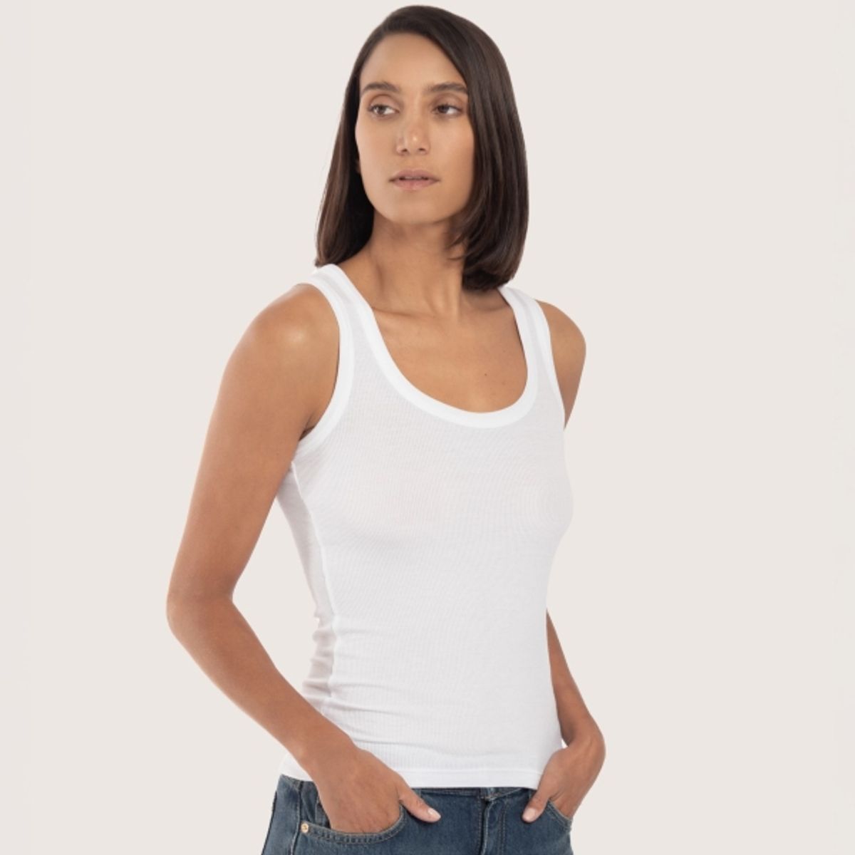 DROP THE LABEL - Tank Top Blanco para Mujer Drop the Label Manga Cero Rib Modal