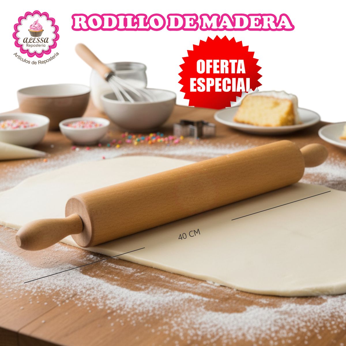 GENERICO - Rodillo grande de 40 cm. para Repostería y Panadería