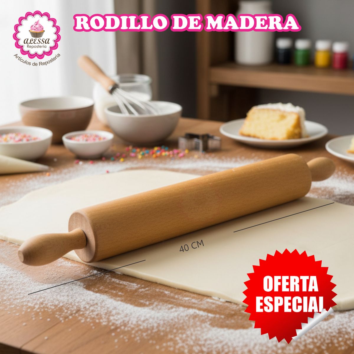 GENERICO - Rodillo grande de 40 cm. para Repostería y Panadería