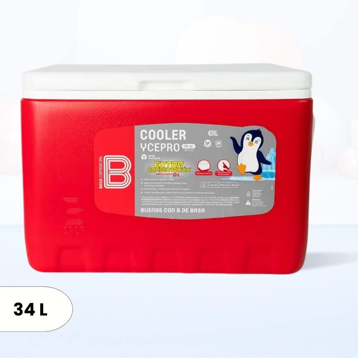 BASA - Cooler de Polipropileno Ycepro Rectangular Rojo Basa 34 l