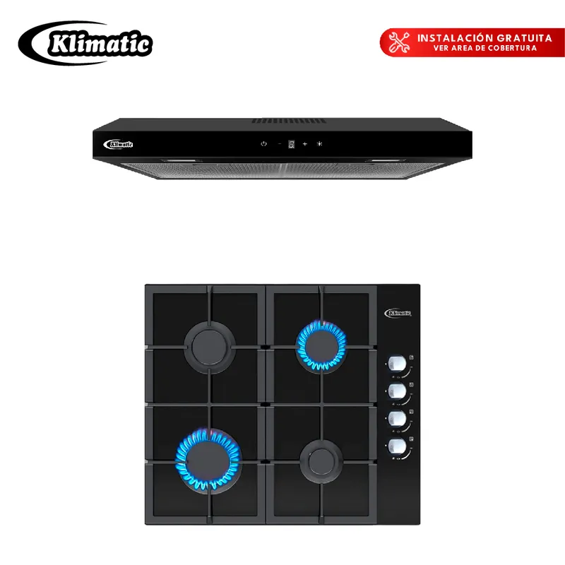 KLIMATIC - COMBO Cocina a gas ZETA y Campana VENTO BLACK
