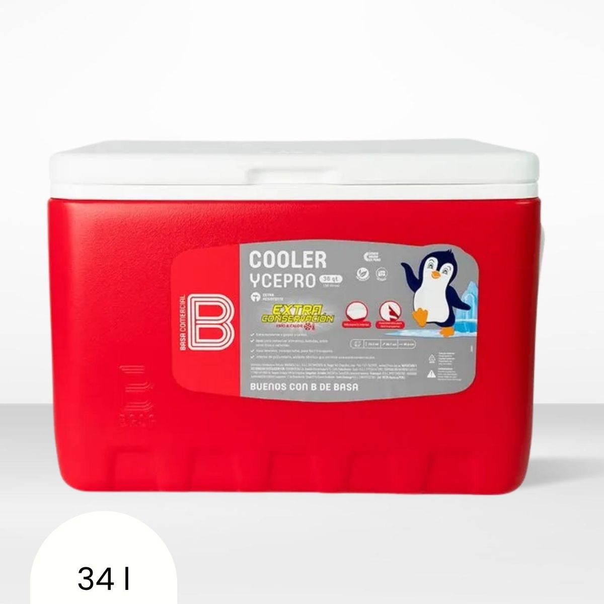 BASA - Cooler de Polipropileno Ycepro Rectangular Rojo Basa 34 l