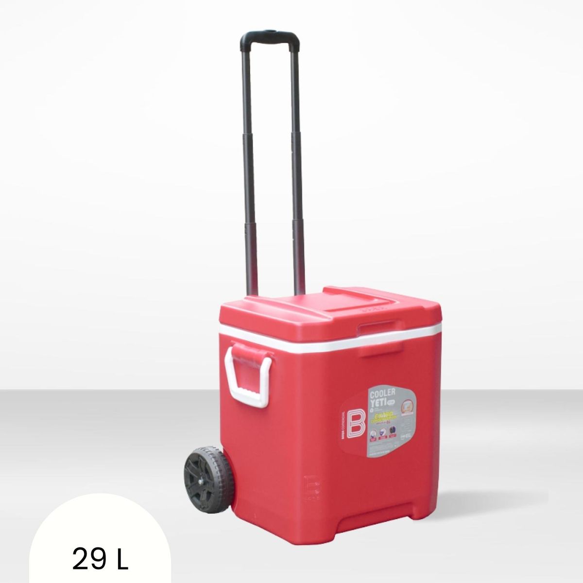 BASA - Cooler rectangular Rojo con Rudas y Asa Yeti Basa 29 Litros