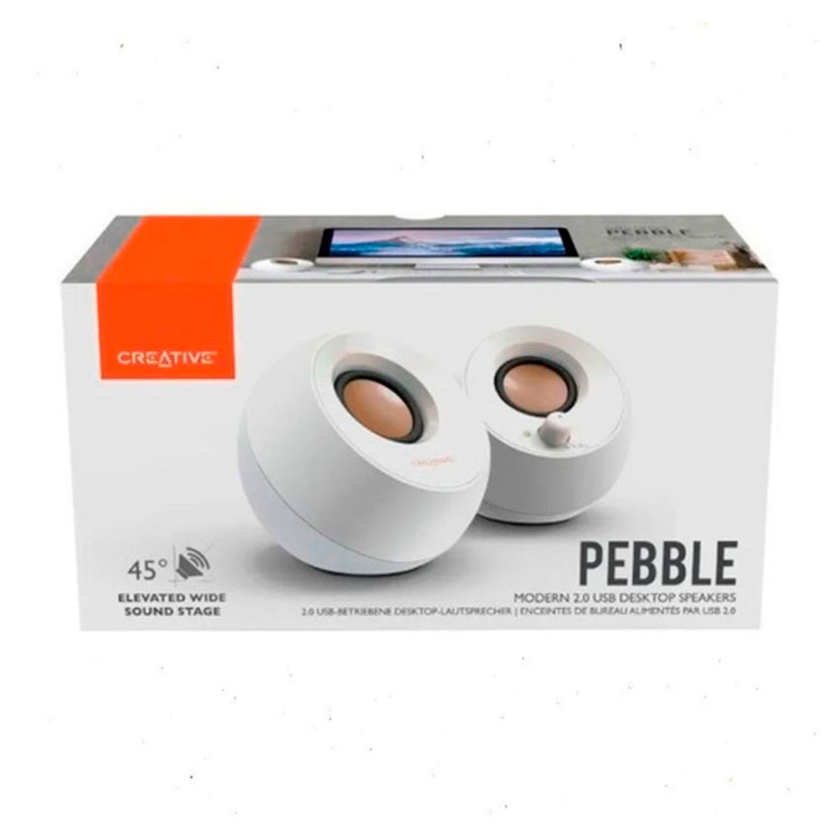 CREATIVE - Parlantes Creative Pebble 2.0 4.4W USB y 3.5mm, Diseño Compacto Blanco
