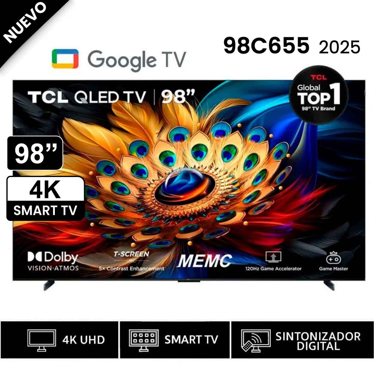 TCL - Televisor TCL Smart TV 98 QLED 4K UHD 98C655 Google TV 2025