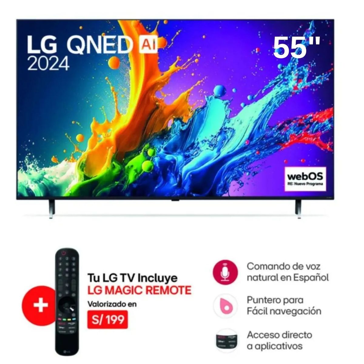 LG - Televisor 55 LG QNED 4K ThinQ AI 55QNED80TSA 2024