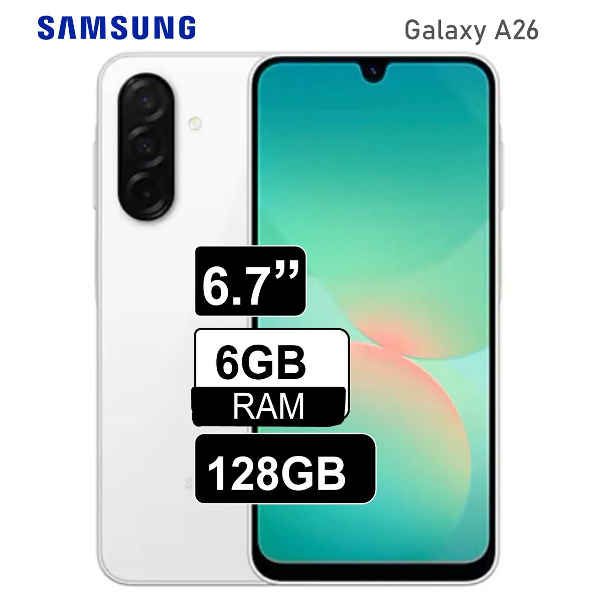 SAMSUNG - Celular Samsung Galaxy A26 128GB 6GB RAM Pantalla 6.7"  -  BLANCO