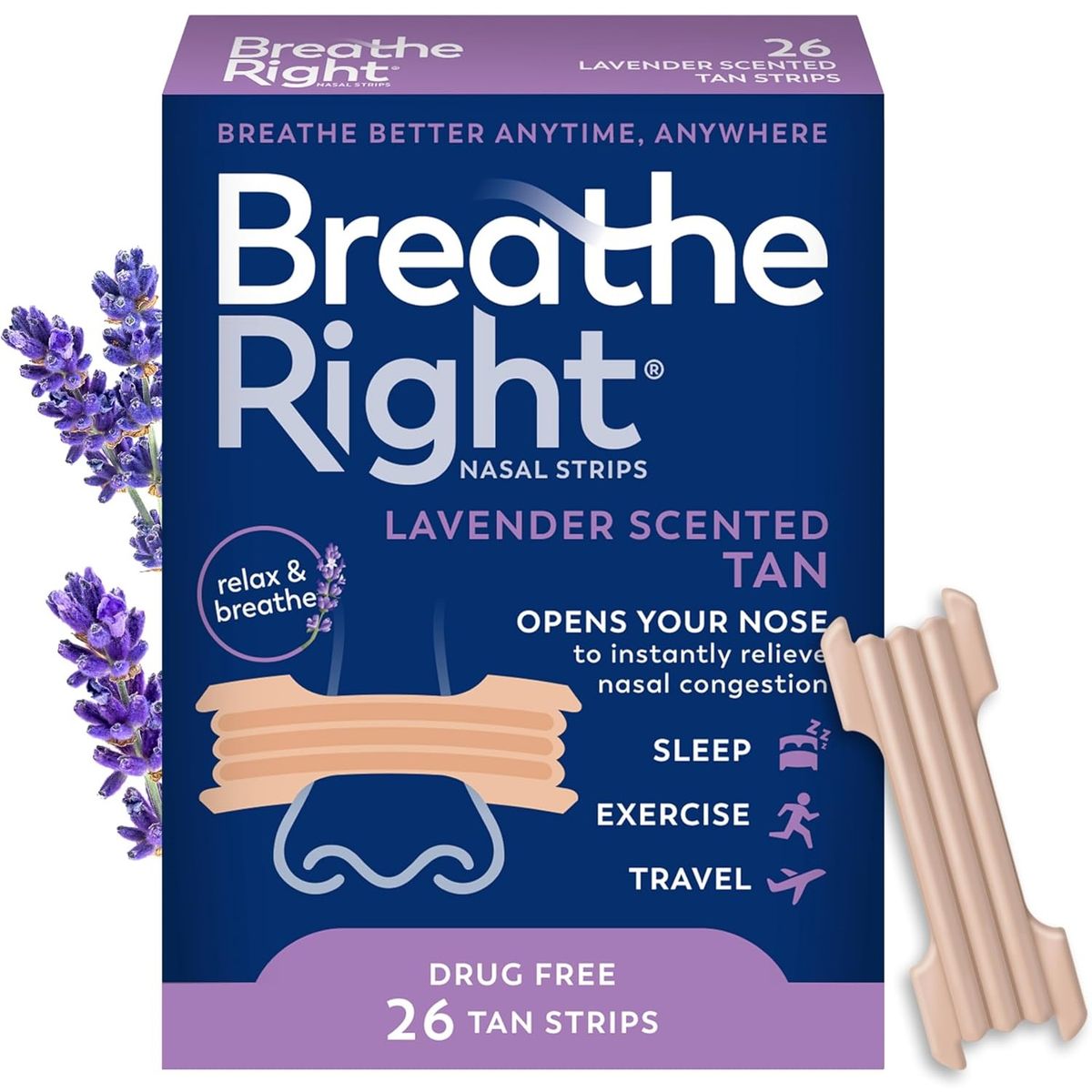GENERICO - Tiras Nasales Breathe Right Lavanda Respira Mejor Ronquidos