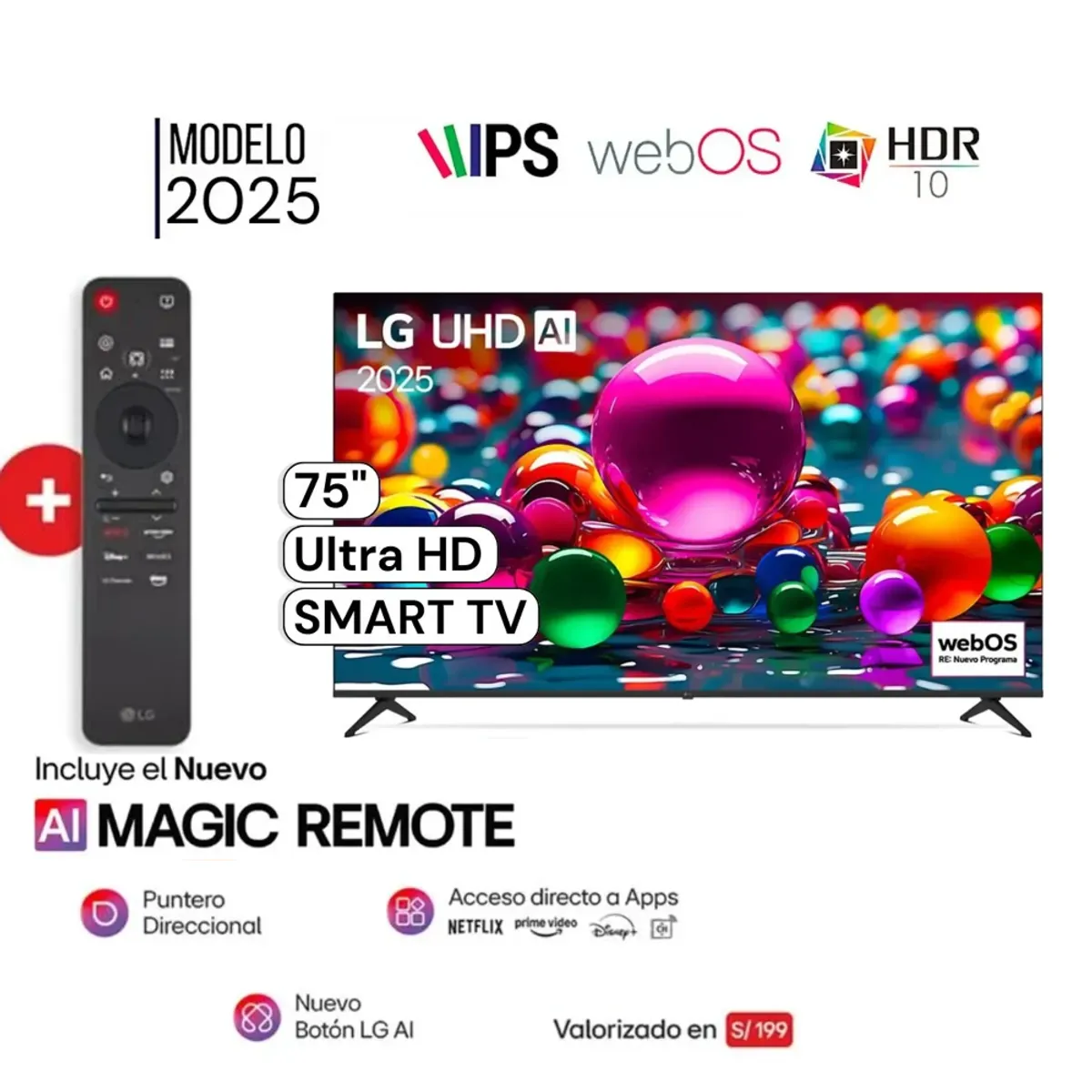 LG - TELEVISOR LG 75 PULG UHD 4K SMART TV THINQ AI 75UA8000PSA 2025 l CONTROL MAGIC