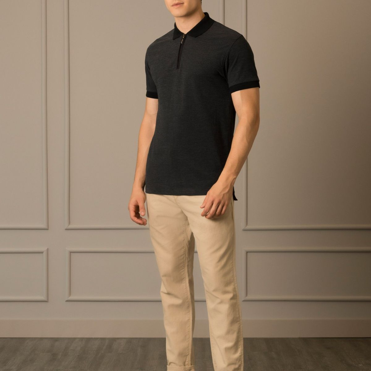 Velez - Vélez Polo Casual Algodón Para Hombre Cremallera Negro