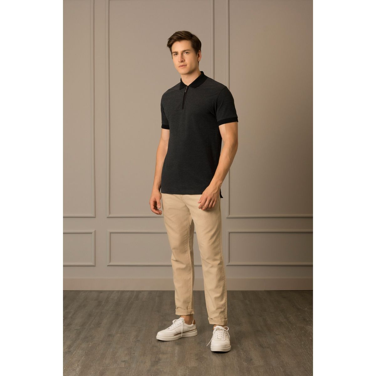 Velez - Vélez Polo Casual Algodón Para Hombre Cremallera Negro