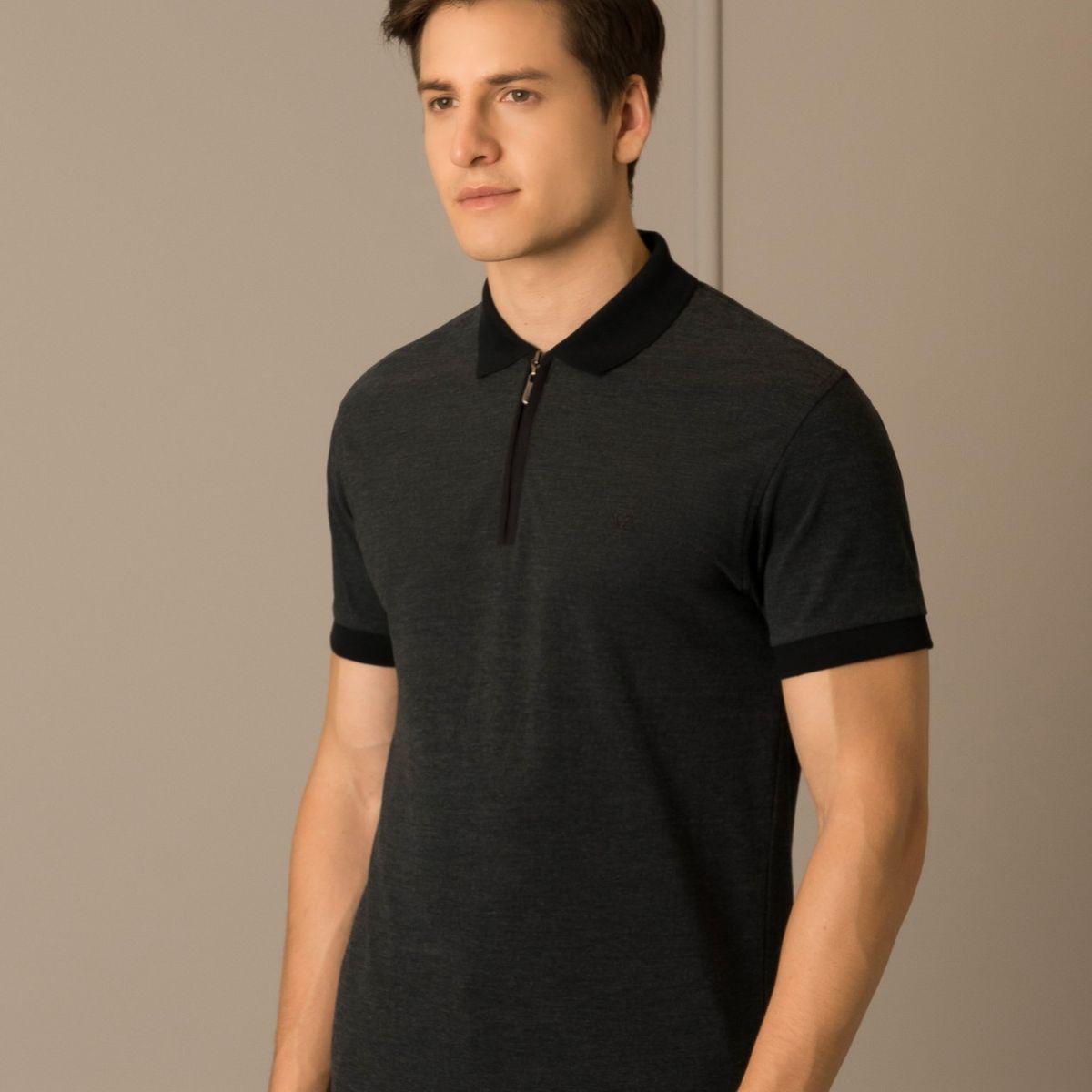 Velez - Vélez Polo Casual Algodón Para Hombre Cremallera Negro