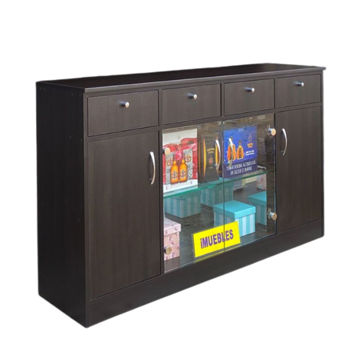 TEMEL - Mueble Aparador Wengue con Puertas Vidrio Aparador Melamina