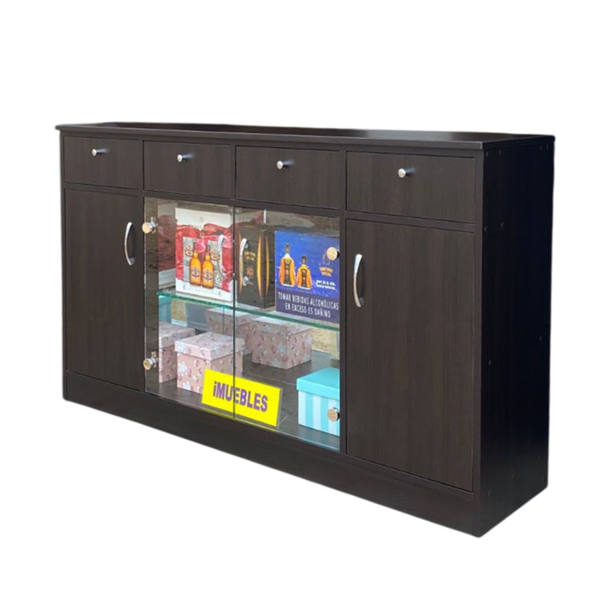 TEMEL - Mueble Aparador Wengue con Puertas Vidrio Aparador Melamina