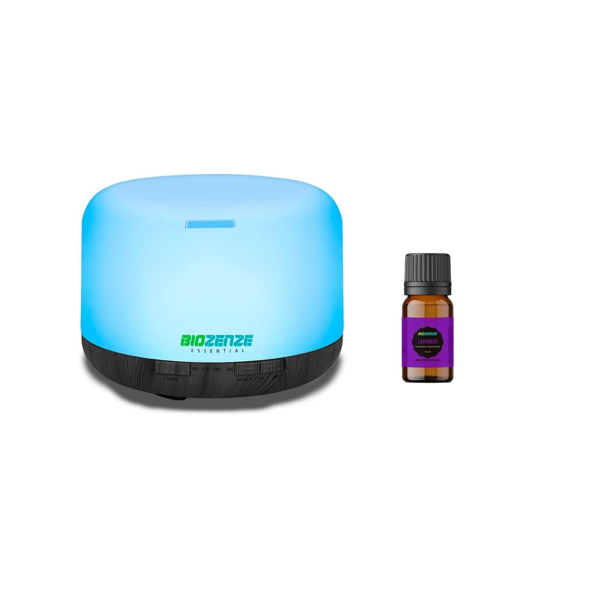 GENERICO - Aromatizador Difusor De Aromas 7 Colores 818 oscuro + Aceite Esencial De Lavanda Biozenze