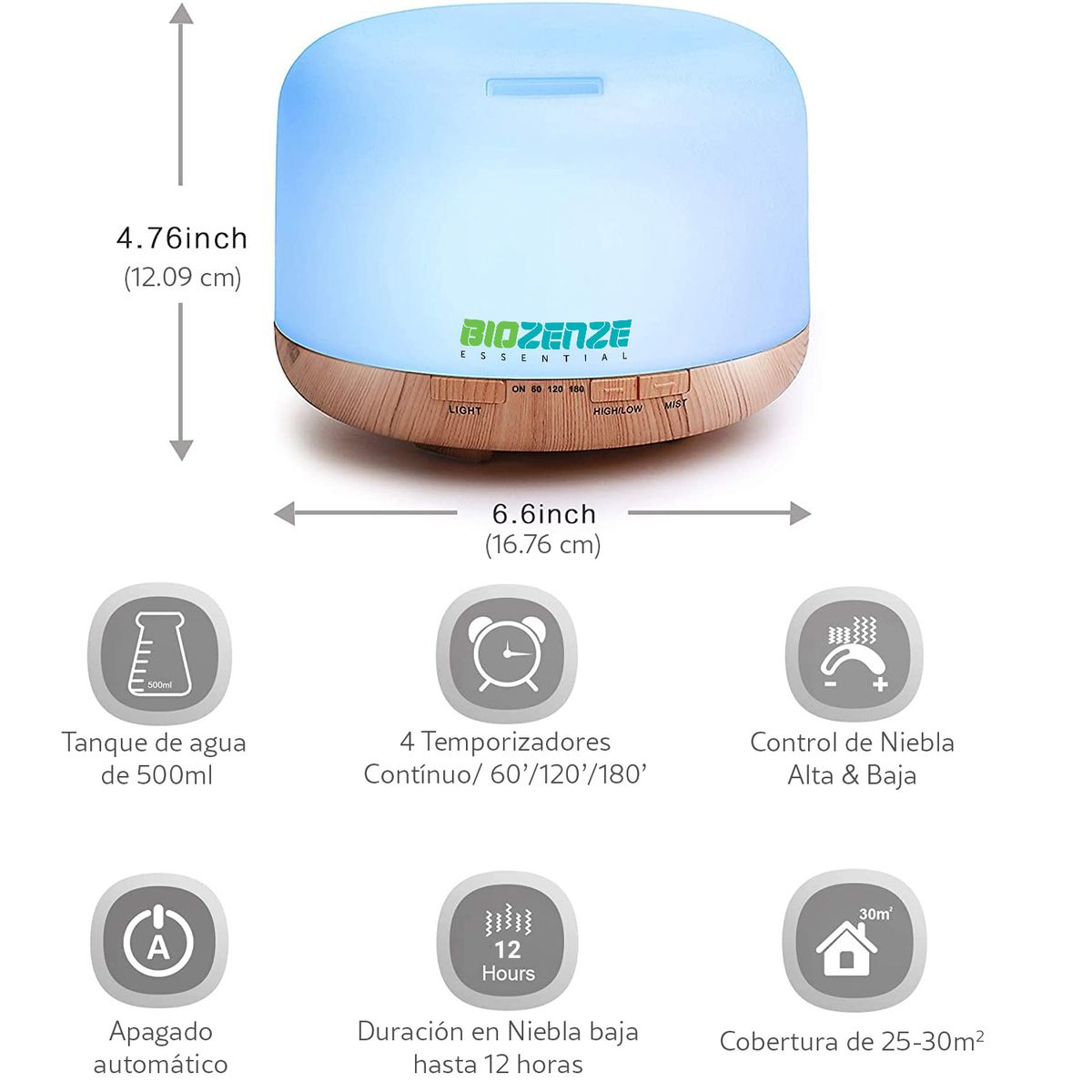 GENERICO - Aromatizador Difusor De Aromas 7 Colores 818 oscuro + Aceite Esencial De Lavanda Biozenze