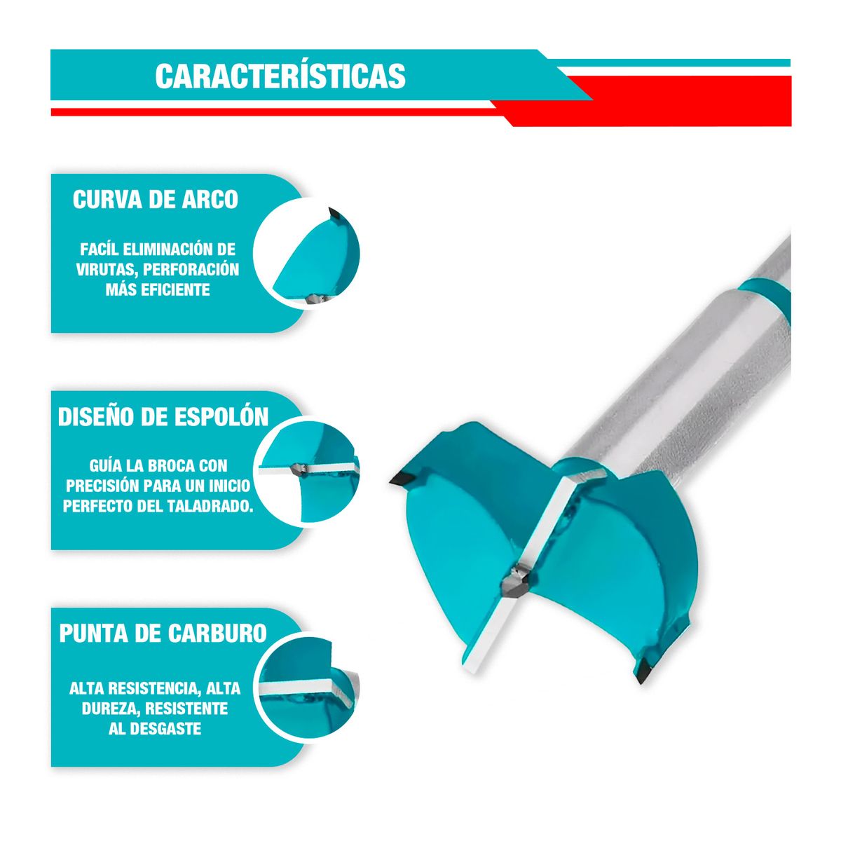 TOTAL TOOLS - Combo Broca Forstner + 4bisagras Bidimensionales 110° Madera
