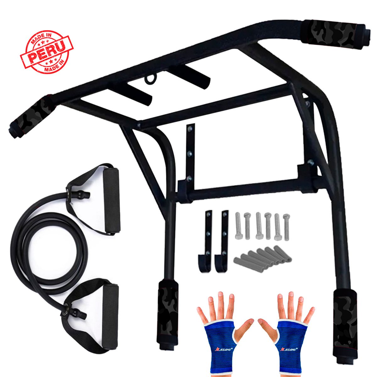 HOLGU - Barra Dominadas 2en1 Paralelas Calistenia Liga - Guantes