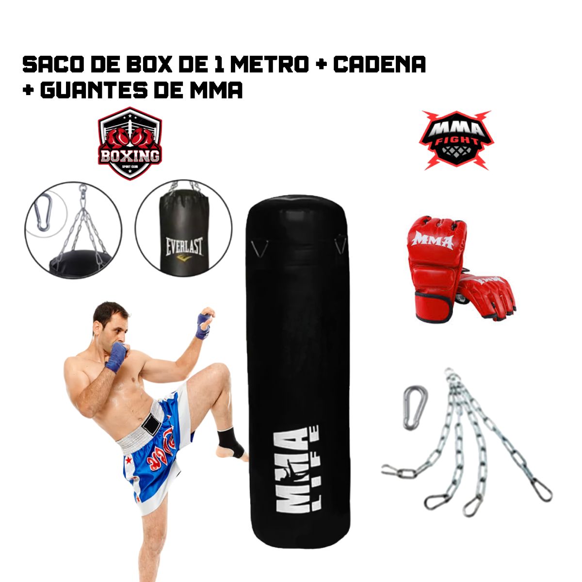 HOLGU - Saco de Box 100CM + Guantes De MMA - MUAY THAY
