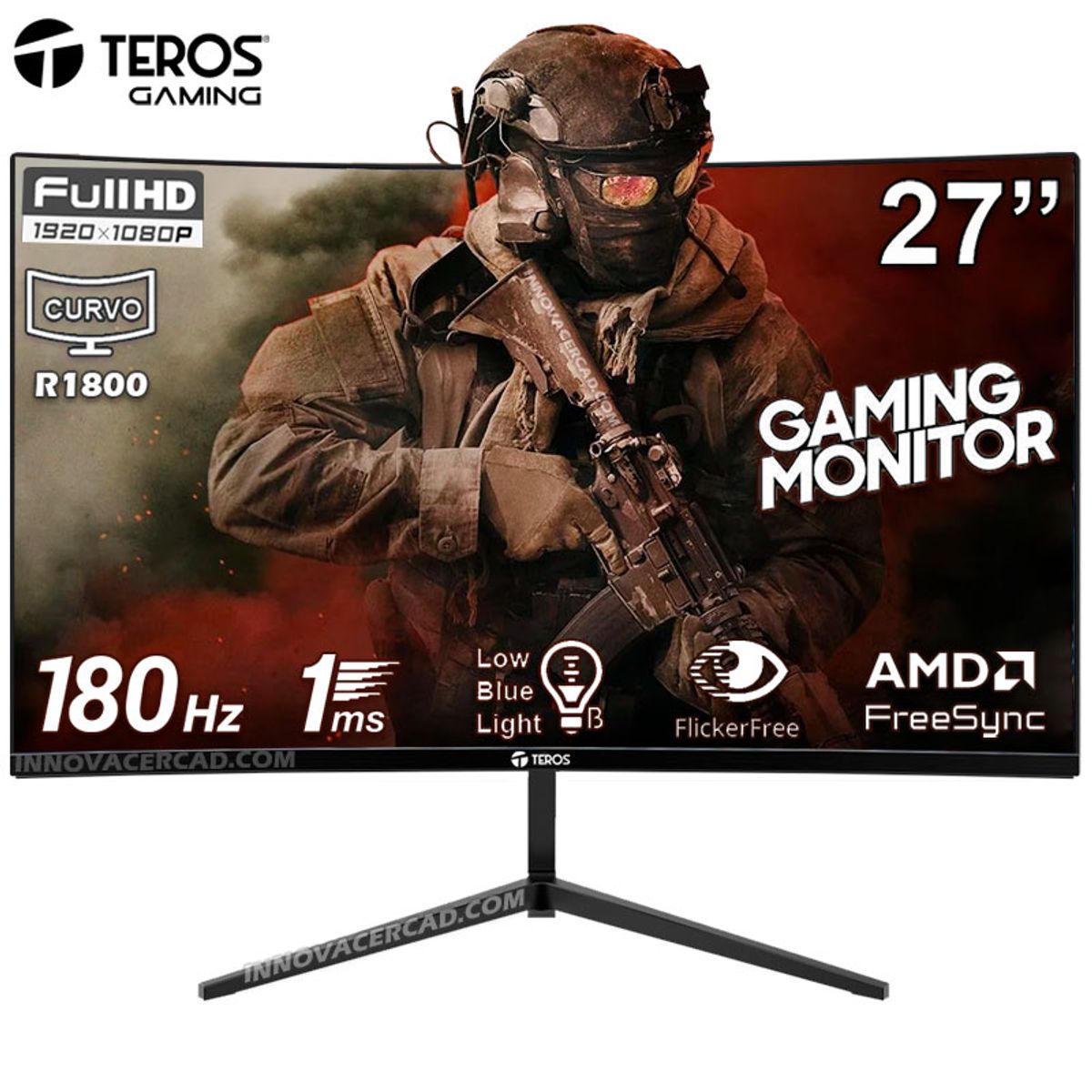 TEROS - Monitor Curvo Gaming TEROS TE-2787G, 27" FHD VA, 180 Hz, 1 ms